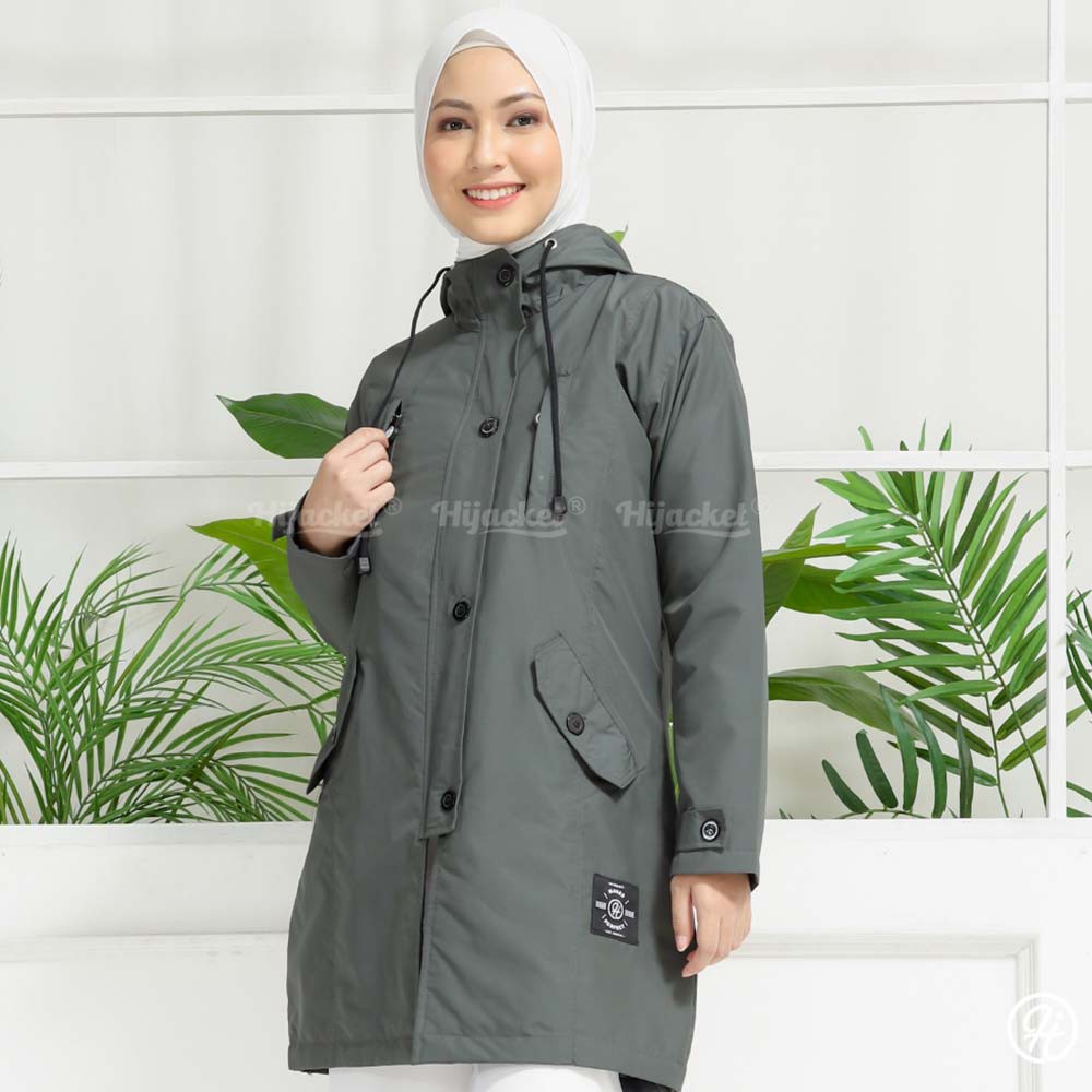 Jaket Jacket Wanita Cewek Muslimah Hijaber Hoodie Hijaket Kekinian Terbaru Jeket Hijacket Ixora Abu-0