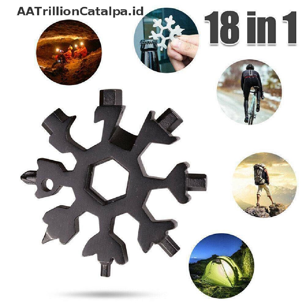 (AATrillionCatalpa) 18 In 1 Gantungan Kunci Bentuk Snowflake Bahan Stainless Steel