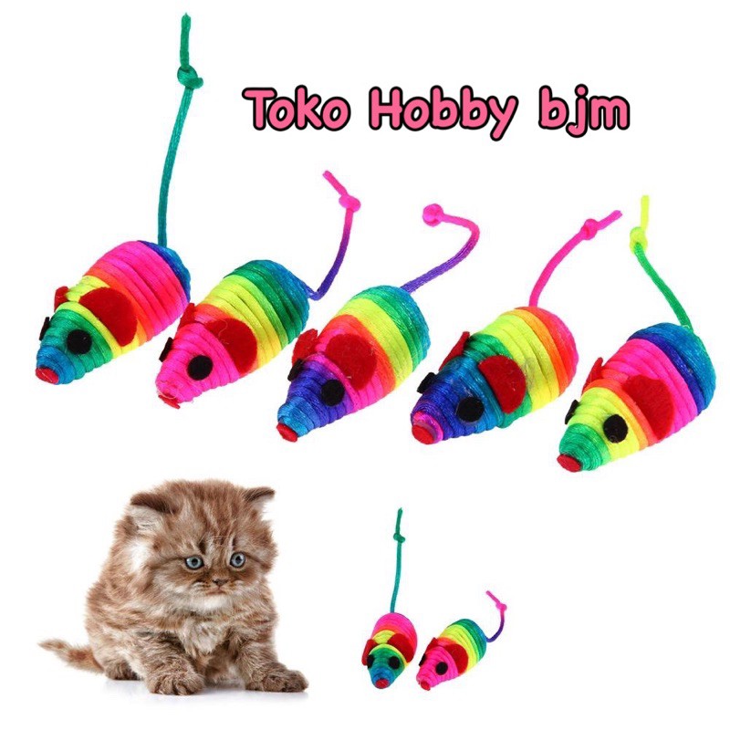 Mainan kucing tikus colorful mini cat teaser toys pet false mouse kitten anak boneka tikus warna