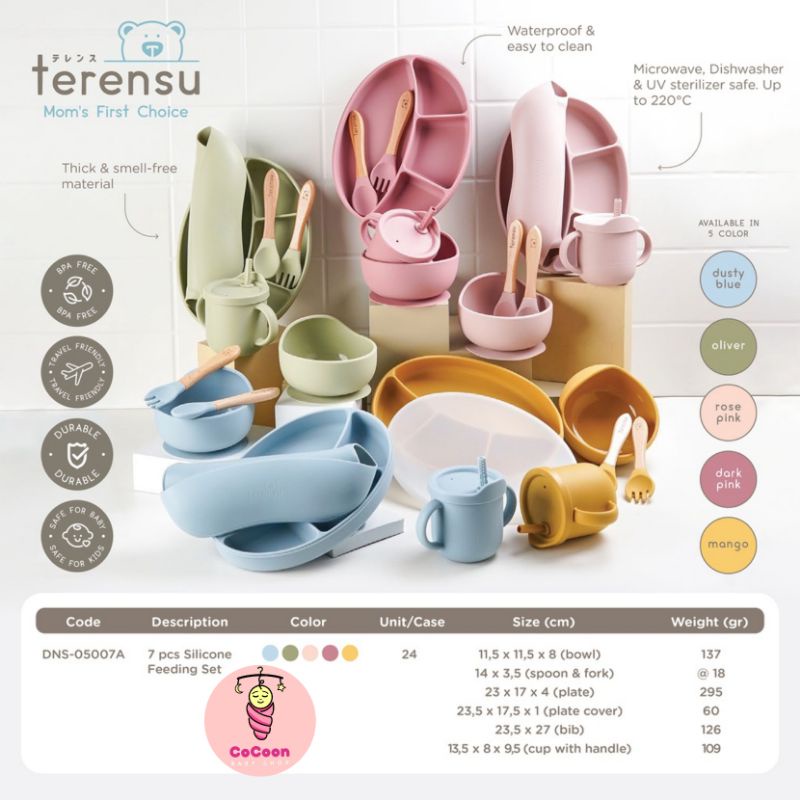 Terensu Silicone Feeding Set / Gift Set  / Hadiah / Kado /Alat Makan Bayi Anak Lucu / Hampers Bayi Piring / Gelas / Sendok / Garpu / Mangkok / BIB Silicon