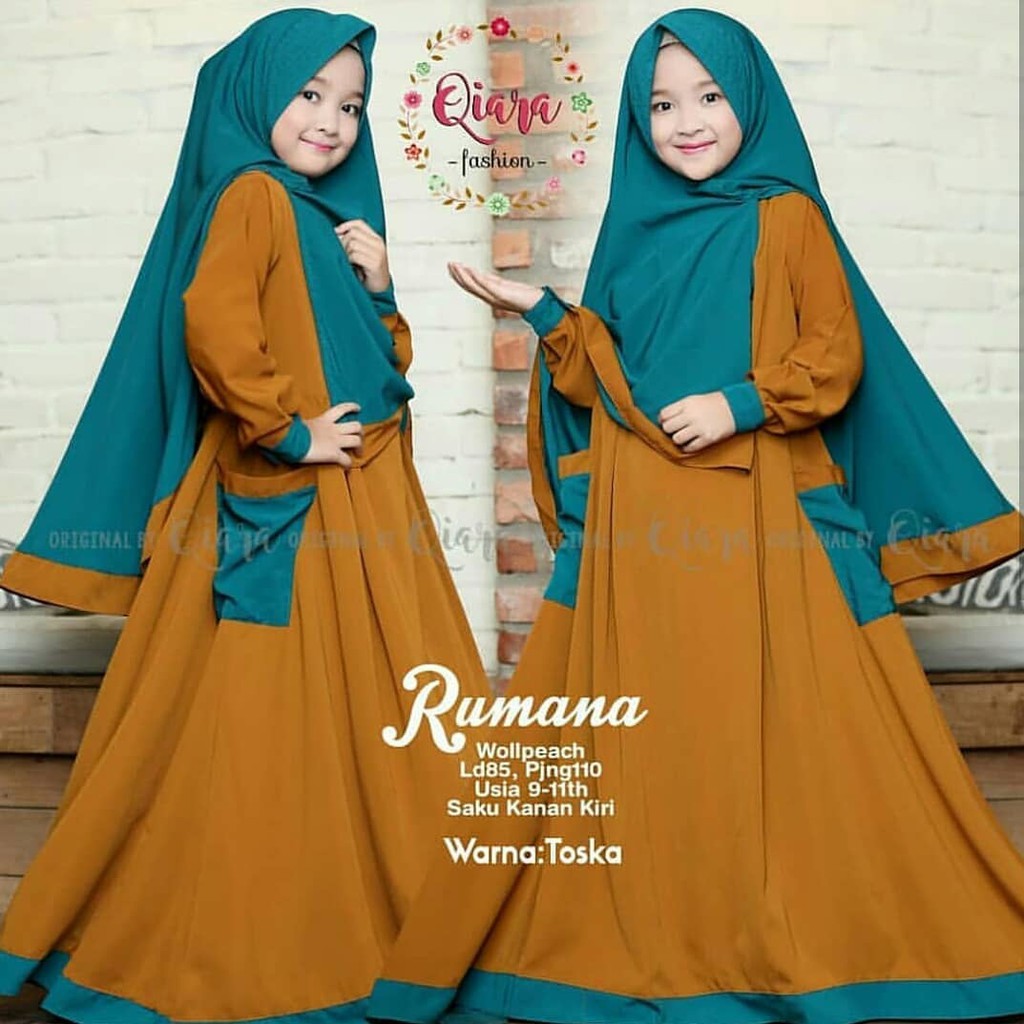 RUMANA KIDS DRESS Wolfice Gamis Anak 7-9 tahun Trendy Modern Kids Baju Panjang Stelan Syar’i Polos 2022