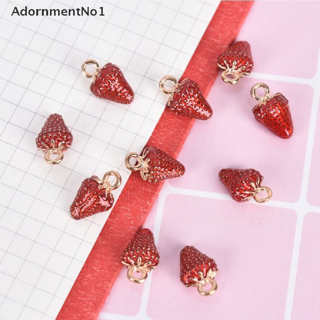 (AdornmentNo1) 10pcs / Set Liontin Enamel Bentuk Strawberry Bahan Alloy Untuk Kerajinan Tangan DIY