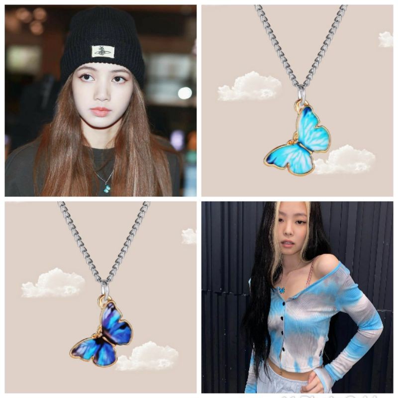 Kalung Kupu-kupu Gradient Biru Butterfly Necklace Blue Gradient Korean Style Aksesoris Wanita