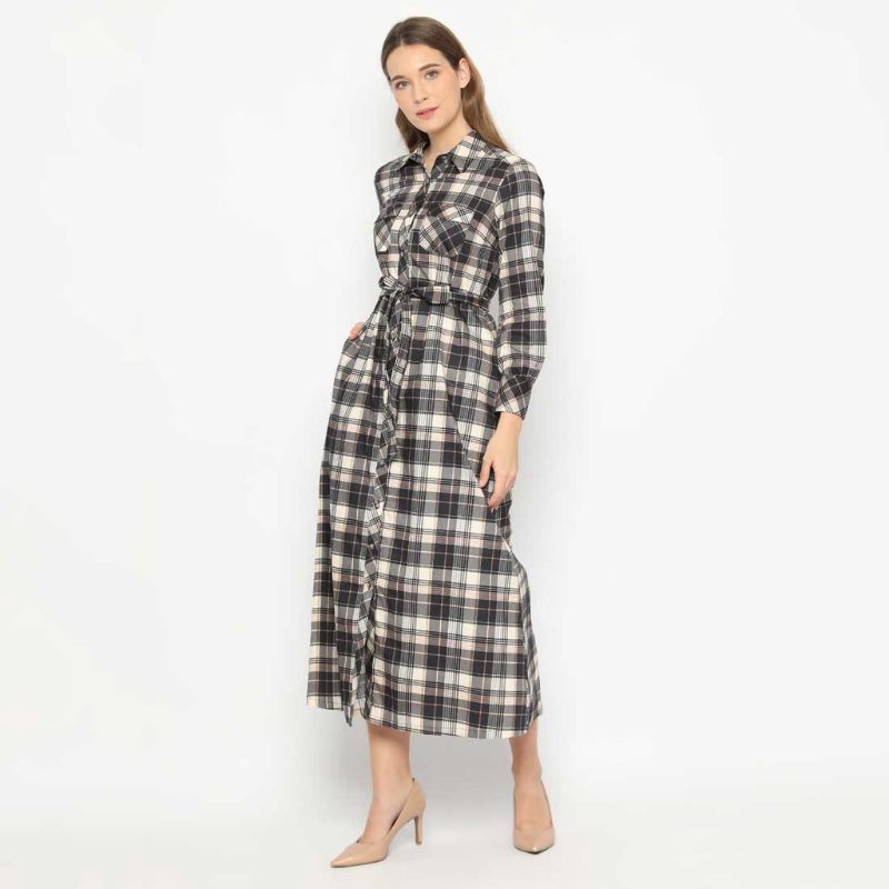 Gamis Novel Mice - Miyatama Plaids Black Dress