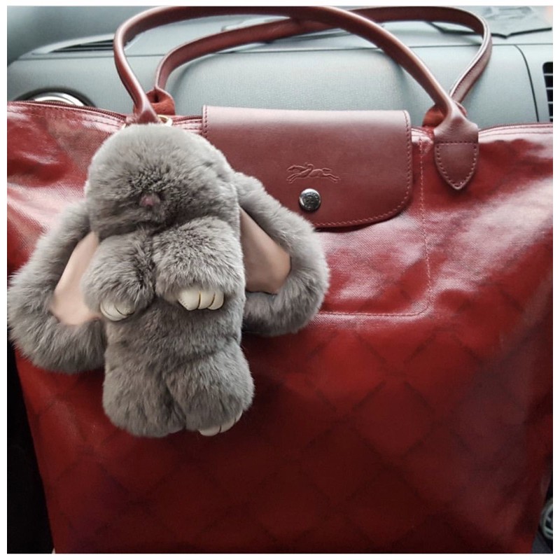 Gantungan tas kelinci, rabbit fox fur size kecil ukuran 13-15 cm