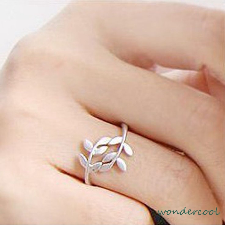 Cincin Charms Olive Tree Branch Leaves Open Ring Wedding Rings Adjustable Jewelry-Won