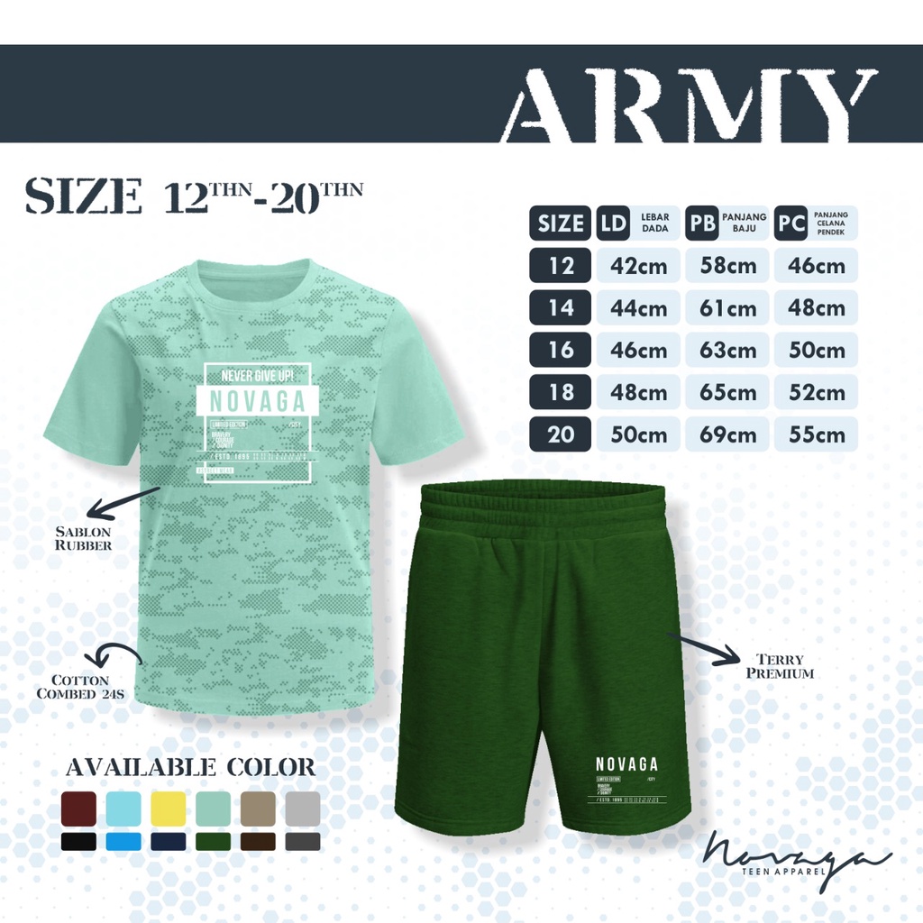 SETELAN ANAK LAKI-LAKI MOTIF ARMY SIZE 12-16 TAHUN