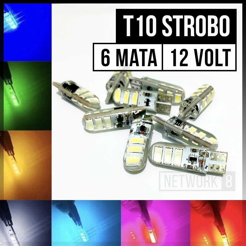 LAMPU LED SENJA KOTA SEIN T10 JELLY FLASH STROBO KEDAP KEDIP BLITZ BLITS MODE LAMPU PESAWAT 6 MATA D