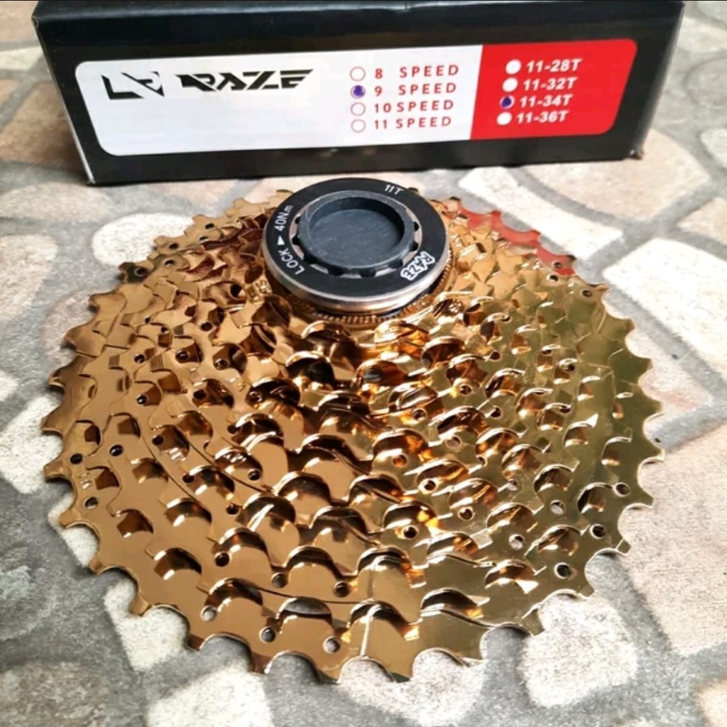 TERMURAH!!! Sprocket Sepeda 9 Speed 11-34 T / RAZE Gold / Realpict