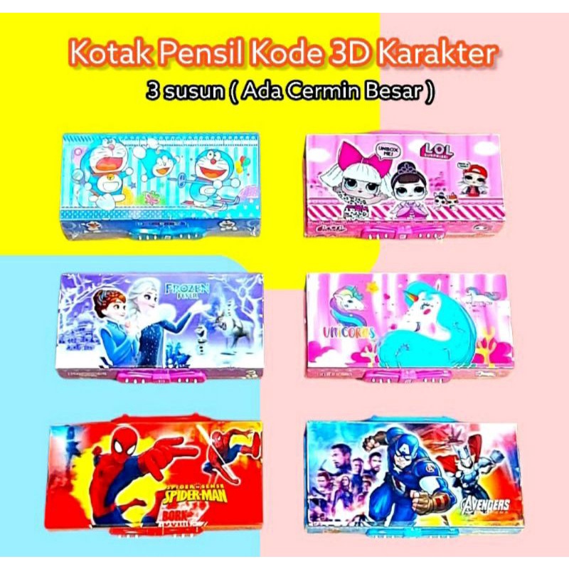 

kotak pensil 3 susun 3D Murah ADA CERMIN karakter MOTIF KARAKTER ANAK