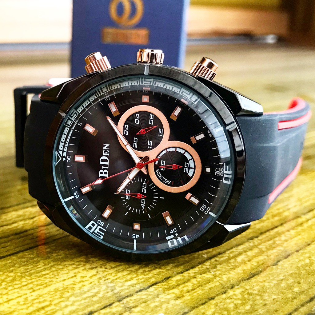 (COD) Jam Tangan Pria Cowok Original Ori BIDEN Turbo Karet Rubber Analog Chrono Aktif Anti Air