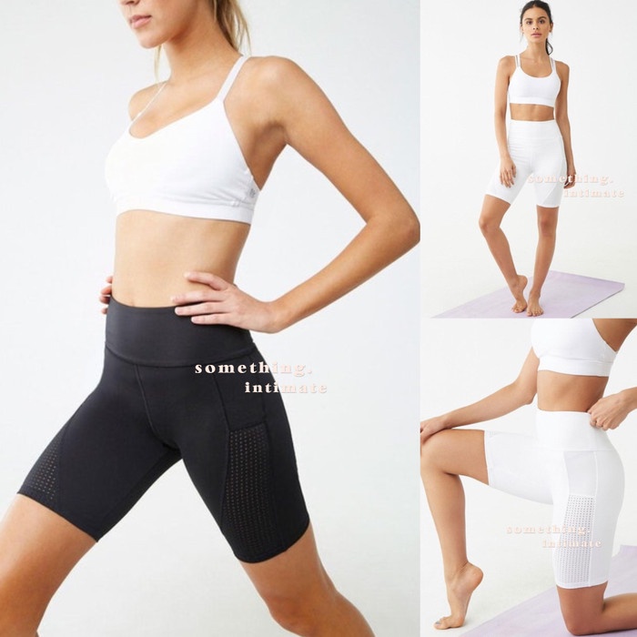Wanitatrainingcelana- Forever 21 Active Perforated Biker Shorts F21 Short Legging Pendek - Putih, Xs