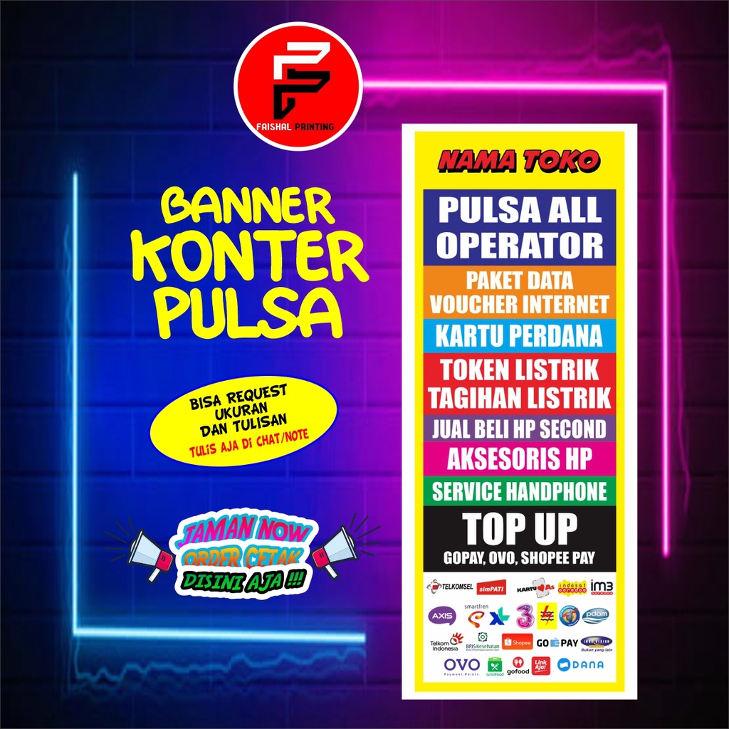 Banner Spanduk Konter Pulsa Ukuran 0.6 x 1.6 meter