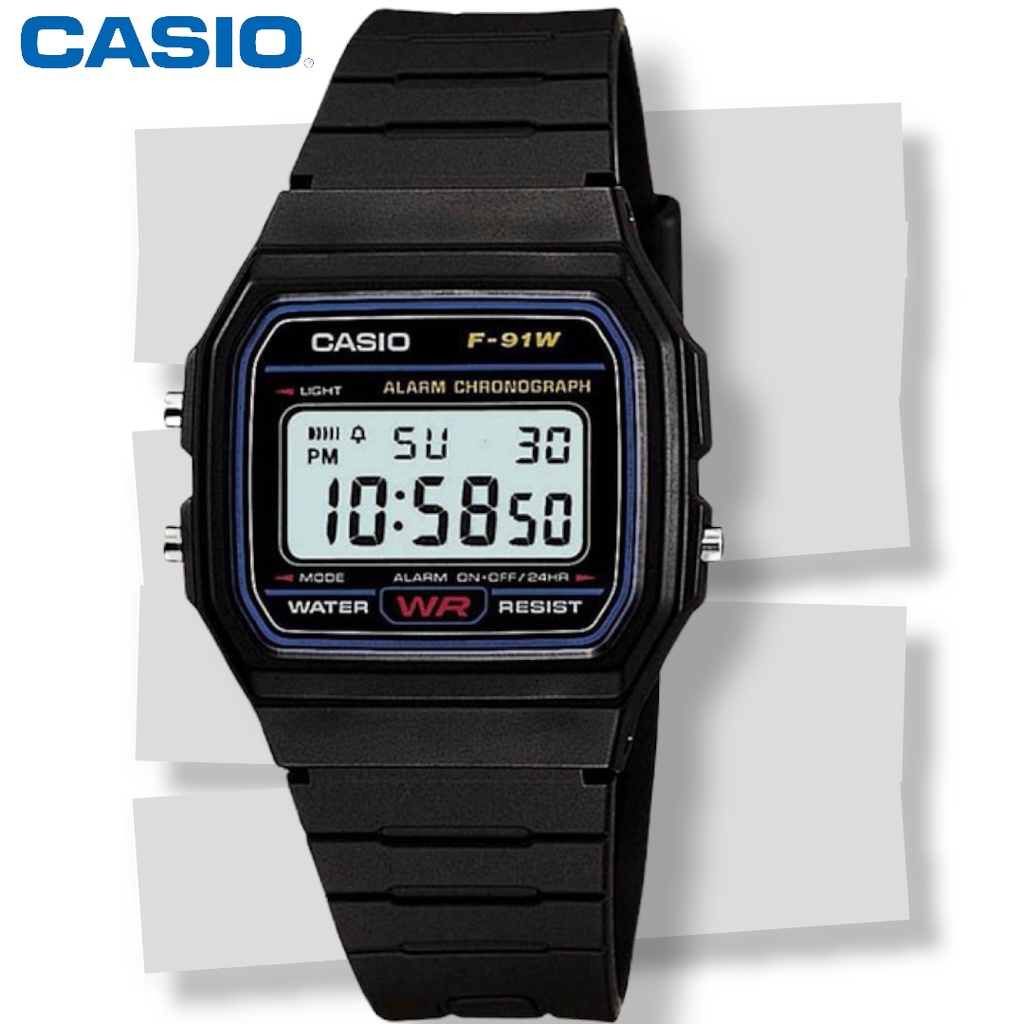 Jam Casio digital jam tangan pria dan wanita Casio F91W Black