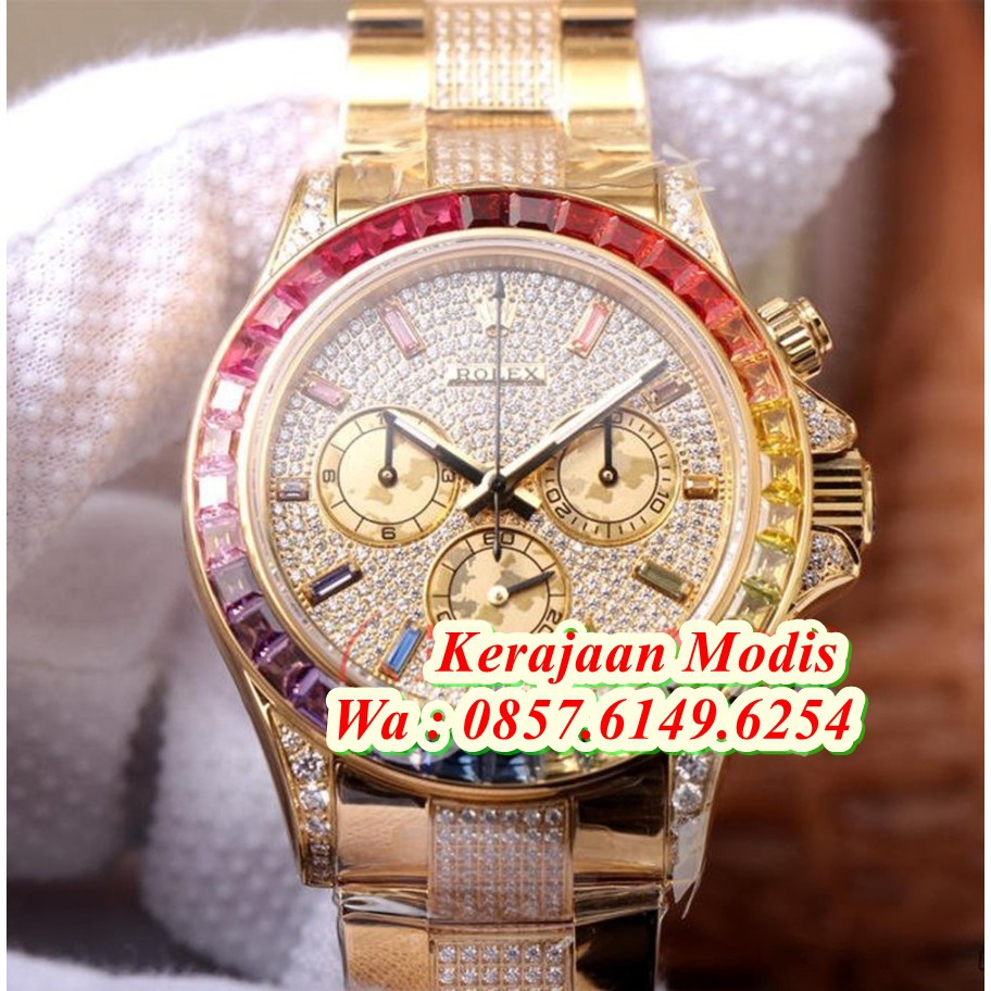 Rolex Daytona Rainbow OMF Swiss Clone1.1 Yellow Gold & Diamond Import Garansi 1th