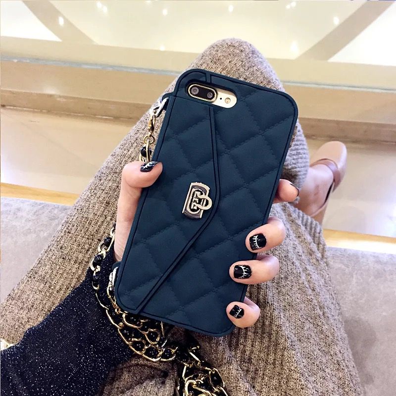 Softcase silikon Tas Mini Tali ID card Cha*nel for Iphone 6 7 8 6+ 7+ 8+ Plus X Xs Xr 11 12 13 14 Pro Max 14+ Plus 14Plus FH19