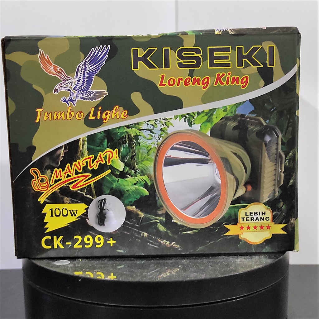 Senter Kepala LED Super Terang Loreng King 100 Watt Kiseki CK-299 Cahaya Putih Senter Kepala Cas