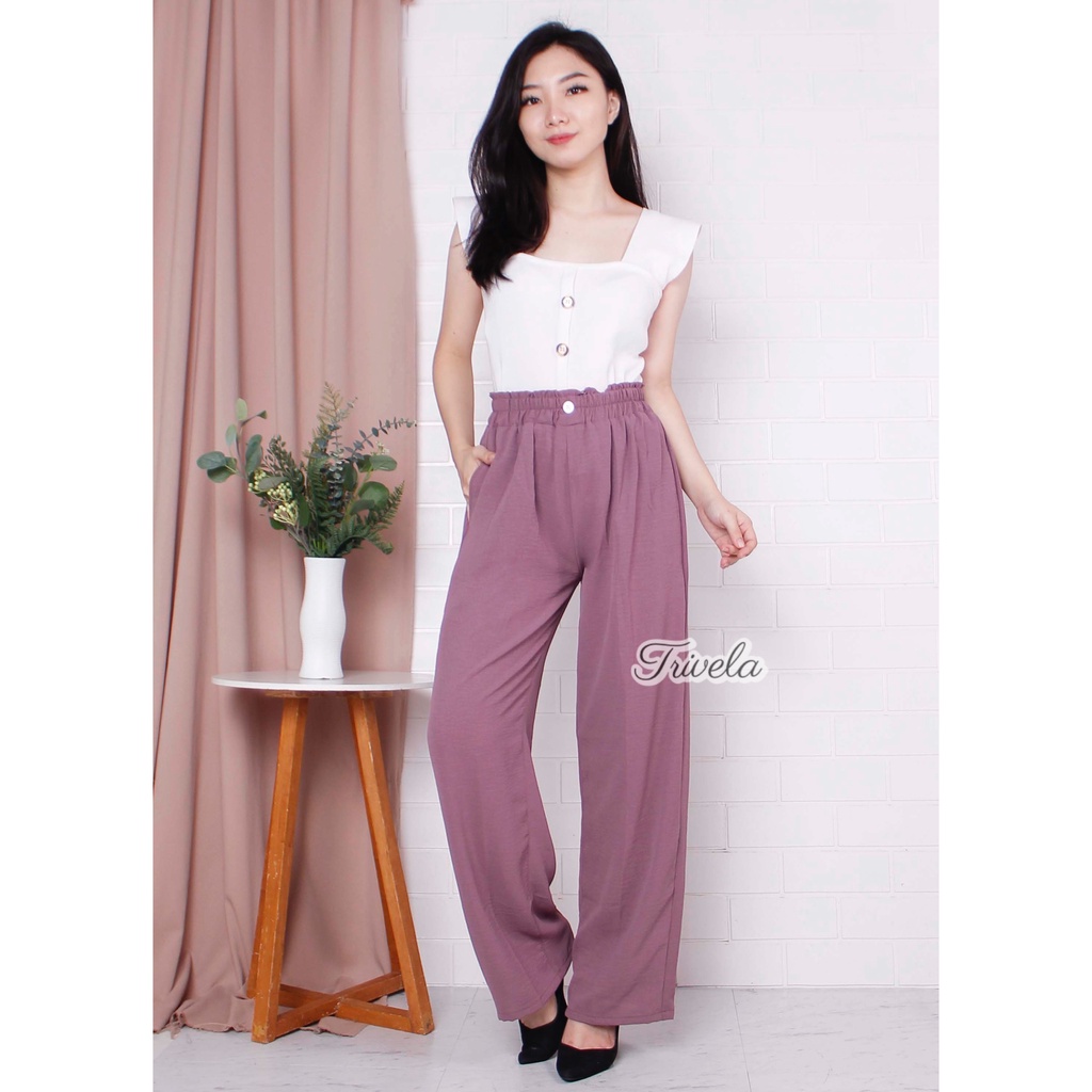 TRIVELA Kulot Cringkle Air Flow / Kulot Cringkel Kancing Karet / Celana Panjang Santai / SLM