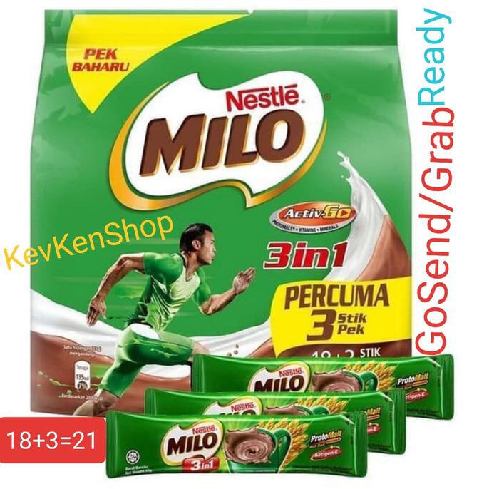 

MILO 3 in 1 Active Go made in MALAYSIA isi 18 + 3 = 21 sachet