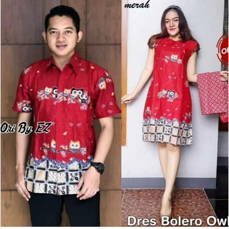 couple dress tunik bolero lepas pasang owl jerapah batik adnan