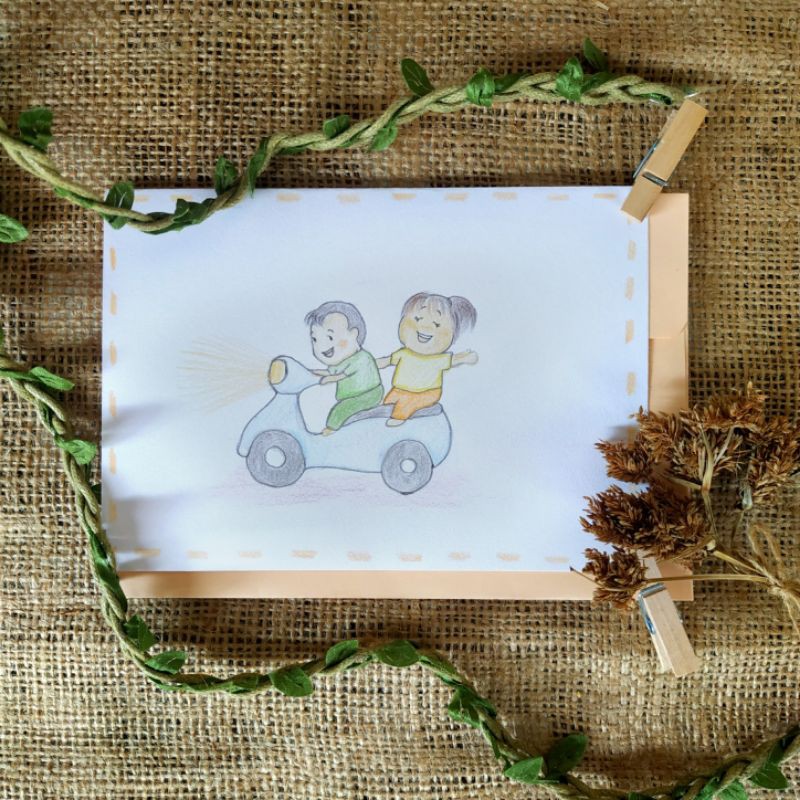 

Kartu Ucapan Watercolor Pencil Pasangan naik motor by PiboCraft