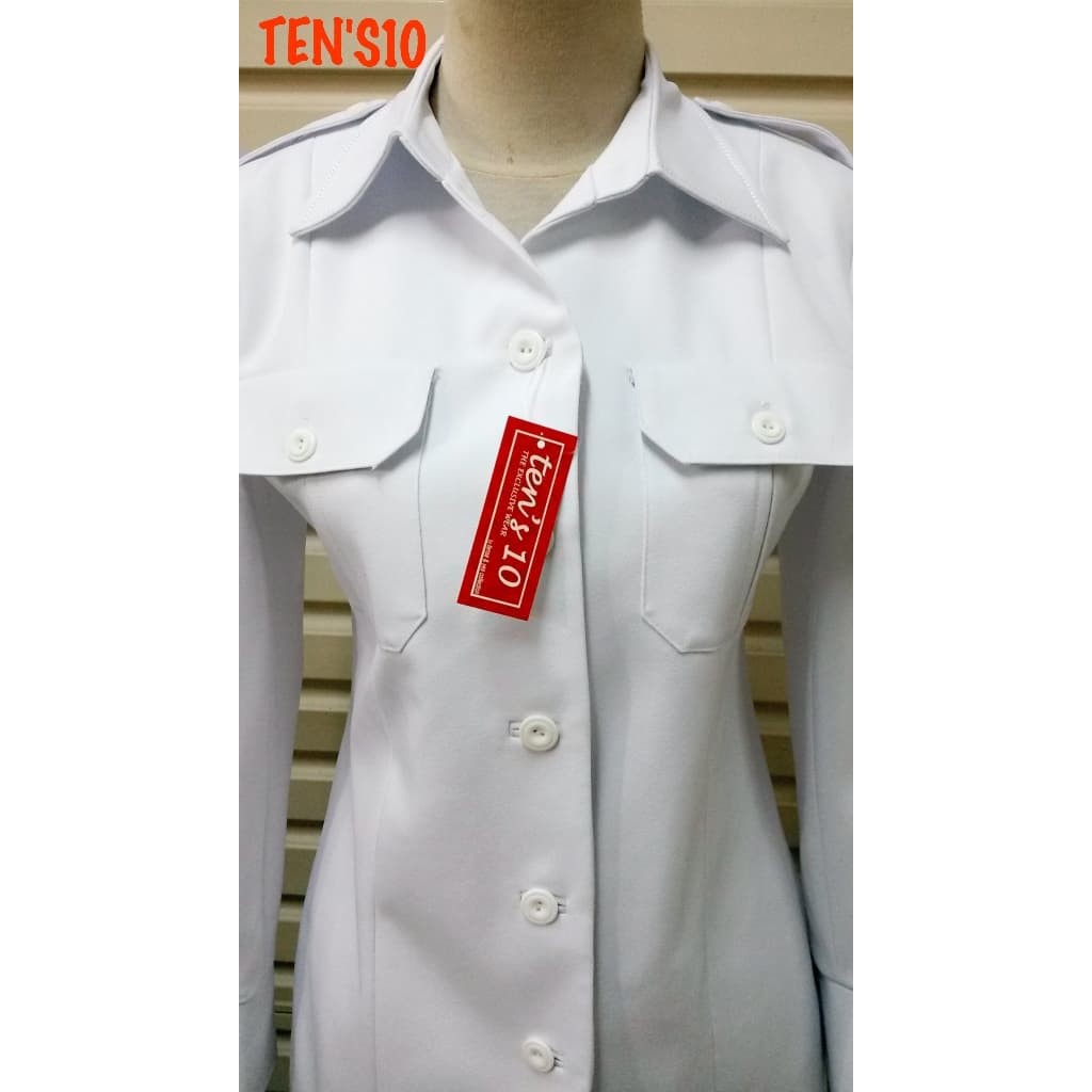 Seragam Blazer Jas Pns Pdh Putih Atasan Saja=70Cm Bhn Impor T163 - Putih, S