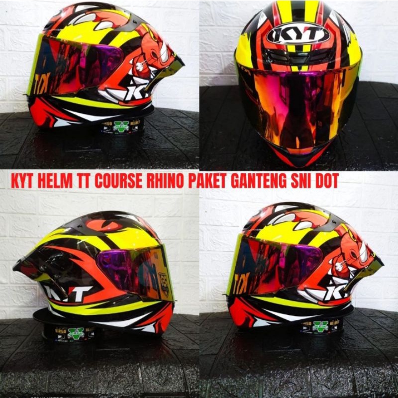 KYT HELM TT COURSE RHINO PAKET GANTENG MOTIF TERBARU SNI DOT (Ongkir termurah 2 kg)