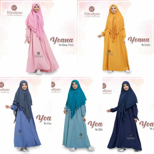 Yoana dress gamis Urfimutiyaro safron creep polos syari casual look umroh best seller