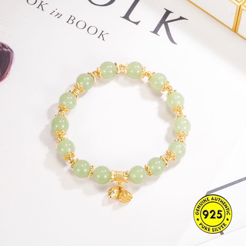 Gelang Tangan Manik-Manik Batu Jade / Lotus Lapis Emas 18K Anti Air Untuk Wanita