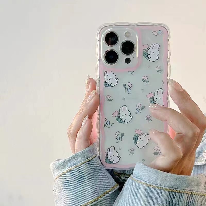 Soft Case Silikon TPU Transparan Motif Kelinci + Bunga Untuk IPhone 13 13pro Mini 12 11 Pro MAX 6S 7 8 Plus X XS XR