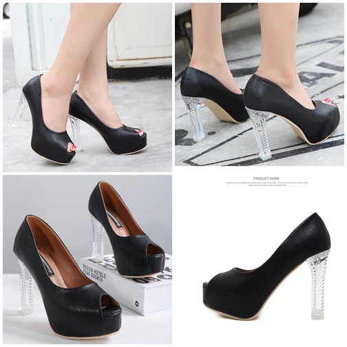 SHH9773-black Heels Pump Transparan 11CM