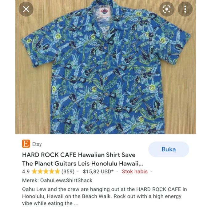 kemeja hawaii pantai hard rock cafe save tje planet gitar