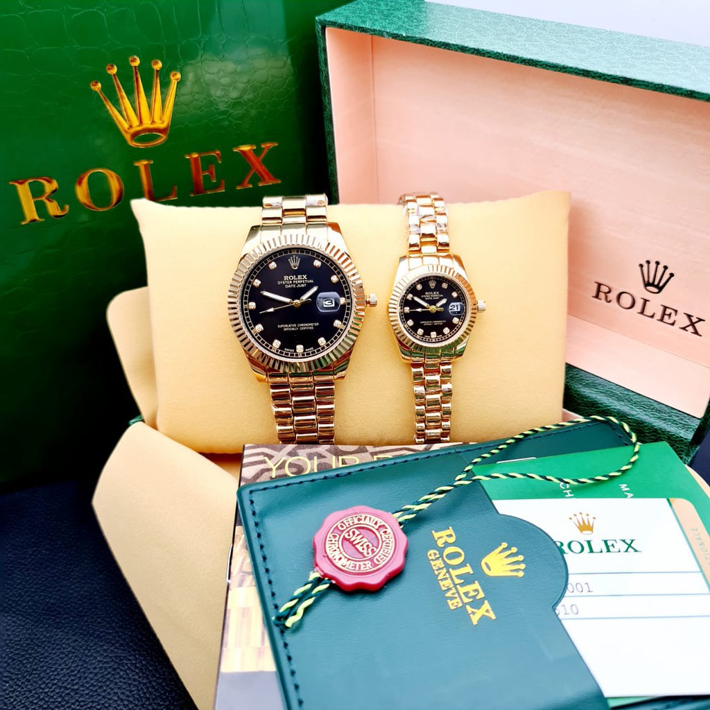 JAM TANGAN PASANGAN RX ROLEX COUPLE PERMATA FREE BOX + PAPERBAG + BUKU JAM DIAMETER 4 CM DAN 3 CM