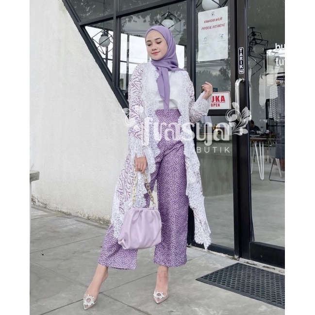 FRASYA BUTIK | Set Hanna Lace Lilac Kebaya Outer Lace Renda Batik Viscose