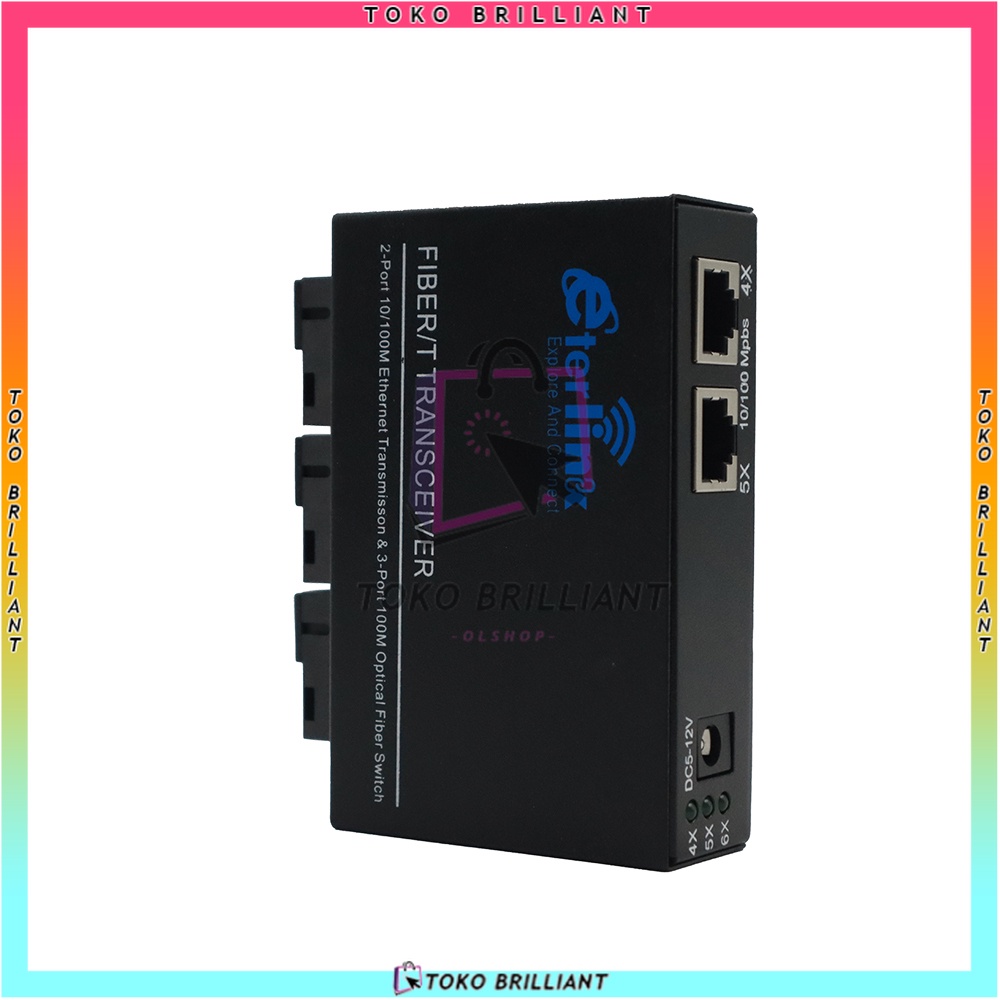 【SupportPOE】3F2E  Fiber Optik Media Converter Single Mode  2 Rj45 Dan 3 Sc Port 10/100Mbps 5V-12V Power Input [BISA COD]