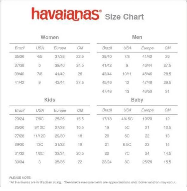 havaianas kids size chart