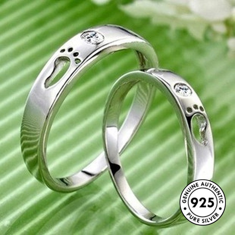 Cincin Sterling Silver 925 Desain Jejak Kaki Hollow Untuk Pasangan