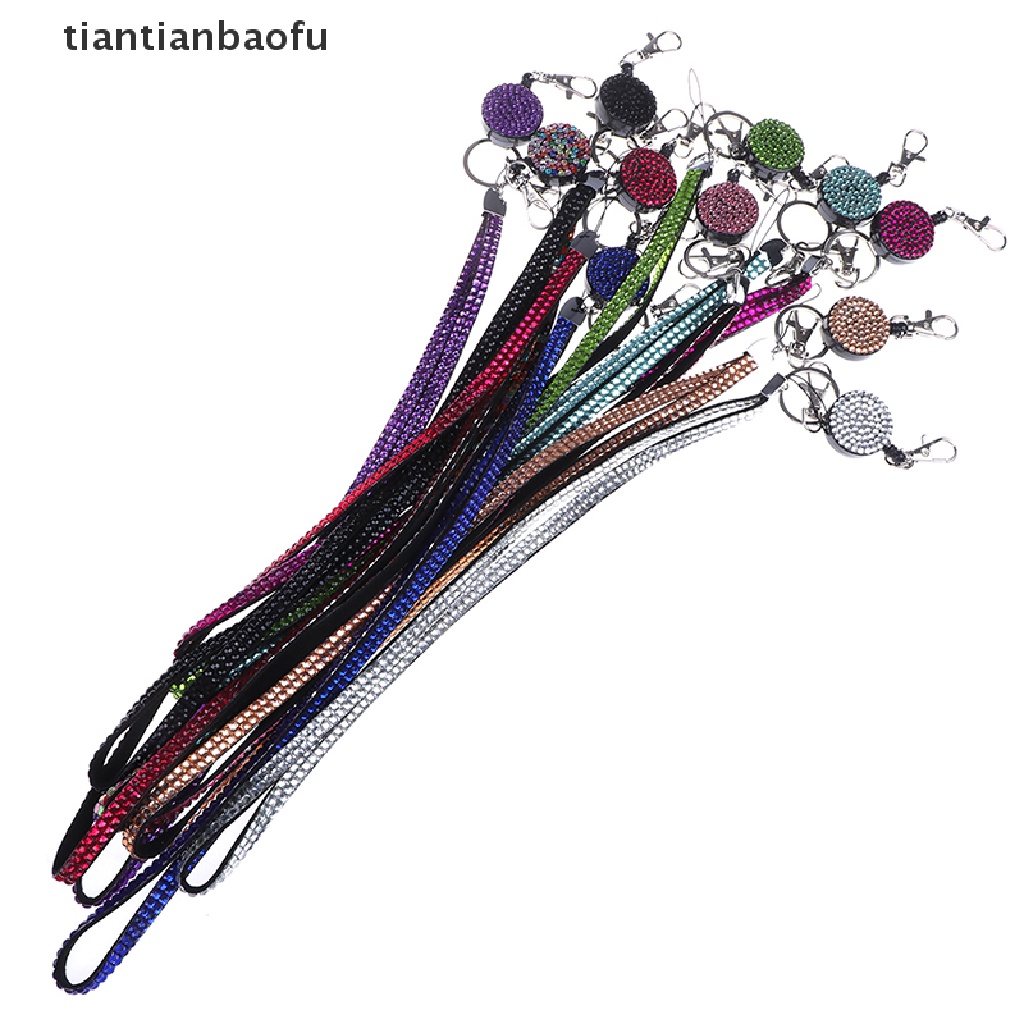 [tiantianbaofu] Neck lanyard retractable badge reel crystal rhinestone phone key hang rope Boutique