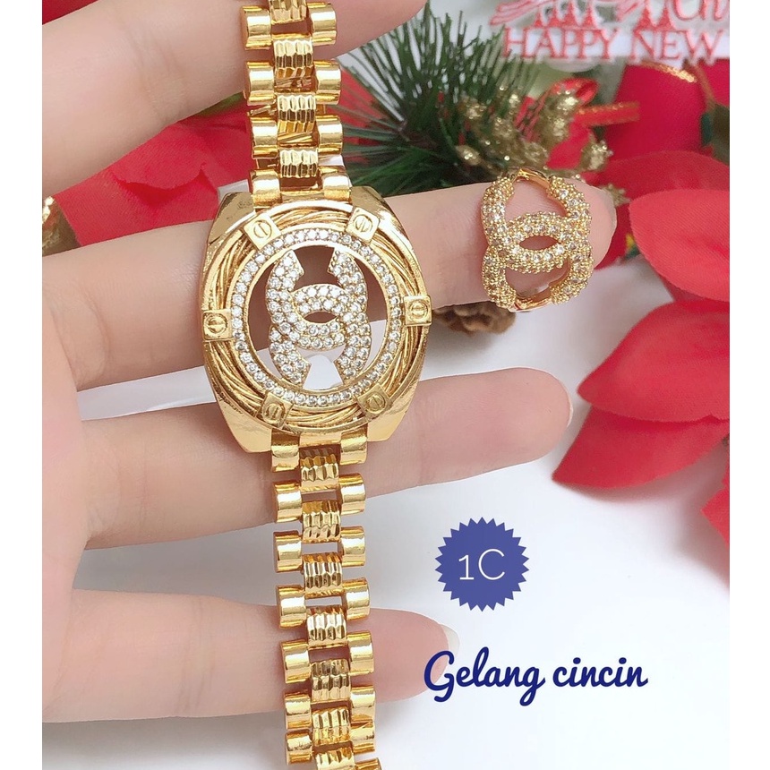 (MAR) PROMO Set Perhiasan Lapis Emas Xuping Gelang Cincin Permata Chanel Gold Mewah Titanium Realpic