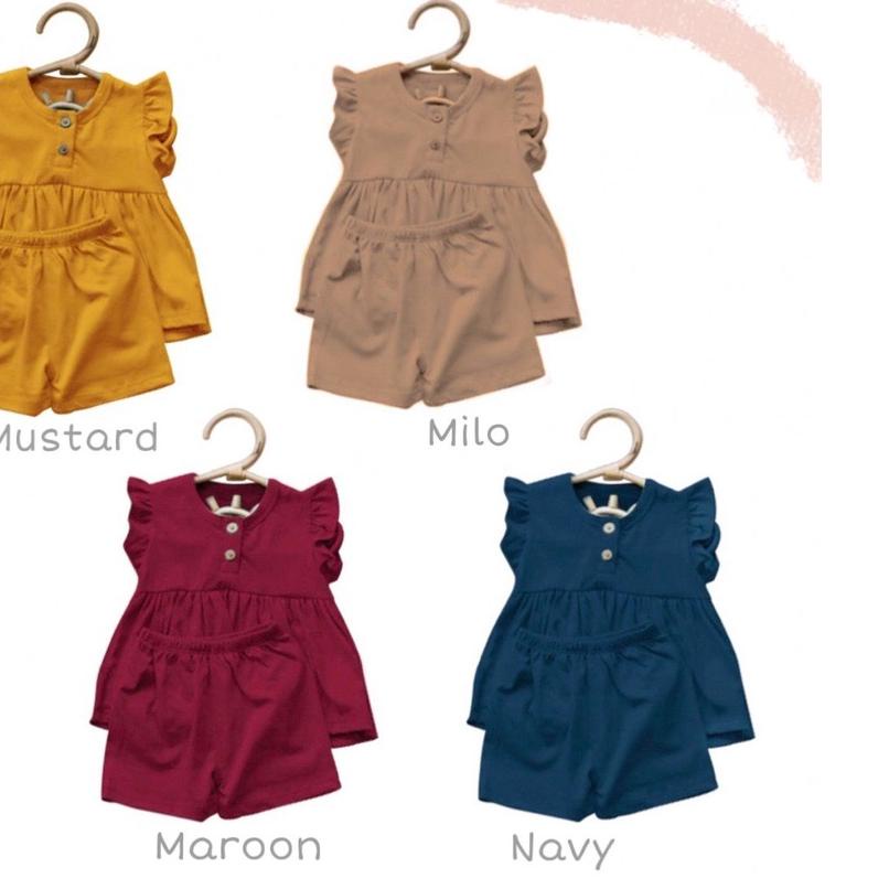 Owlet - setelan anak perempuan / setelan ruffle polos kancing / baju anak perempuan