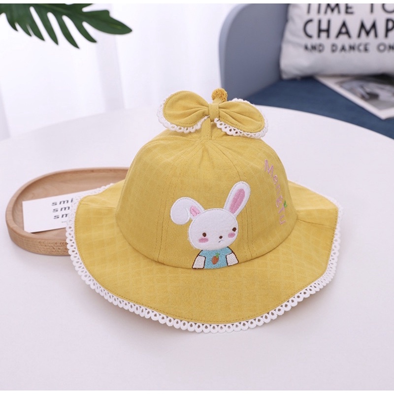 Topi Bucket Anak Bayi Model Rabbit Mengdu Bahan Jaring Musim Panas-Kuning