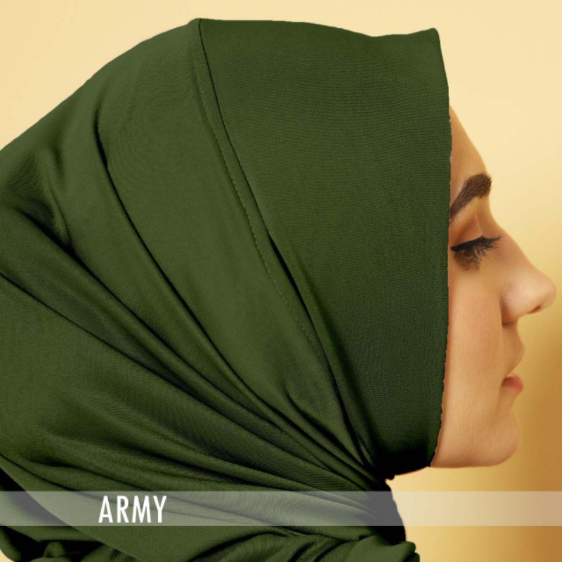 Hijab Sport Jersey Lubang Telinga | Hijab Sport New Normal Series | Hijab Instan |Hijab Olahraga | Kerudung Olahraga | Bergo Instan-Army