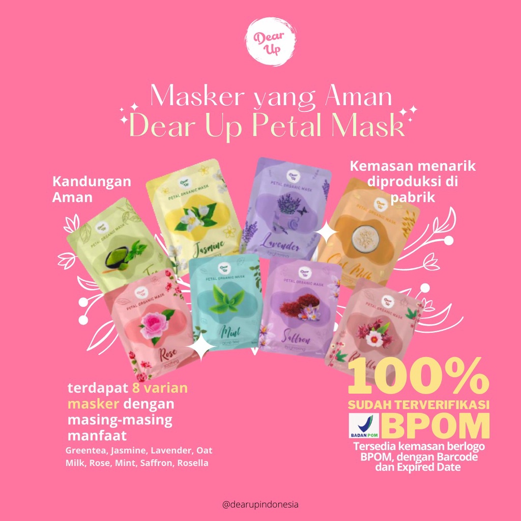 Dear Up Petal Organic Mask 10g | Masker Wajah Organik | Face Mask | BPOM HALAL