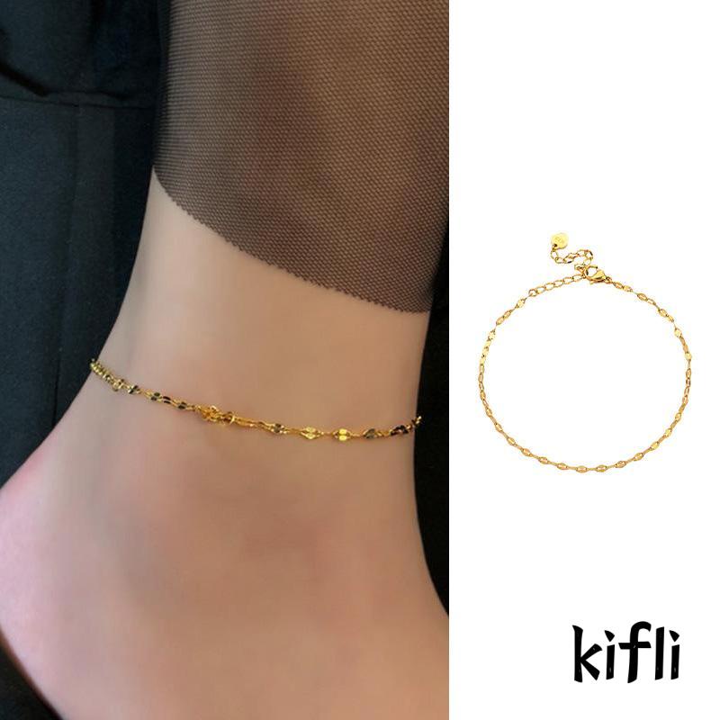 Gelang Kaki Rantai Tipis Bahan Titanium Steel Lapis Emas 18K Untuk Wanita