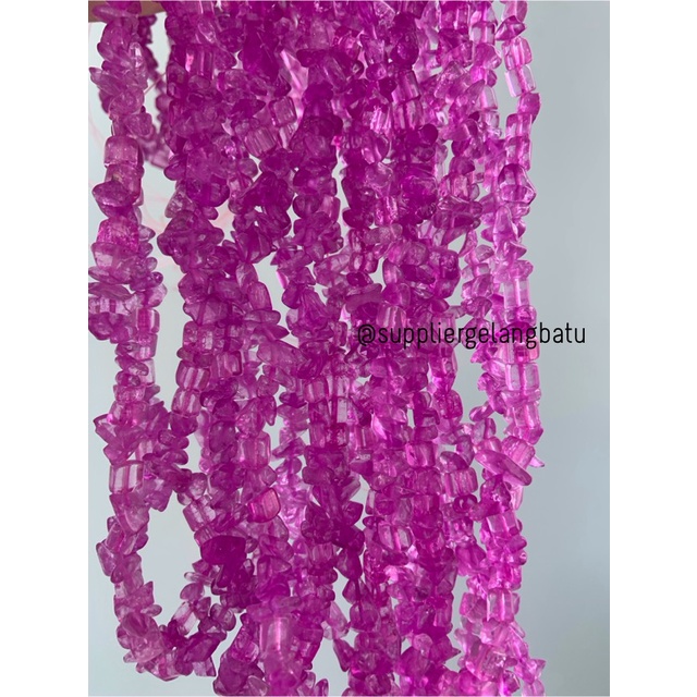 kerikil kaca pink fanta quartz 1cm bahan gelang kalung manik kerajinan