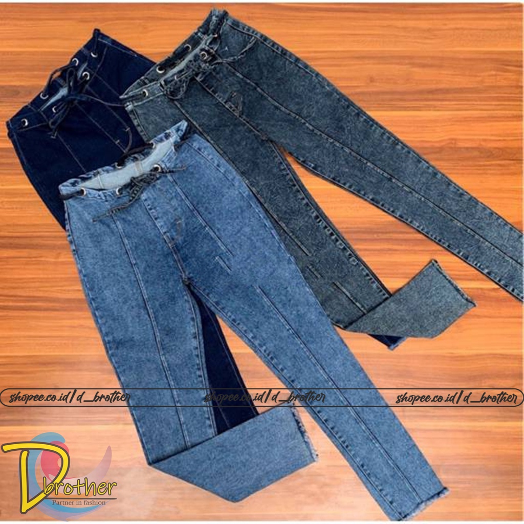 ZOLA High Waist Jeans RAWIS Pinggang Tali 1802 HW Tulang Pinggang Tali RUMBAY