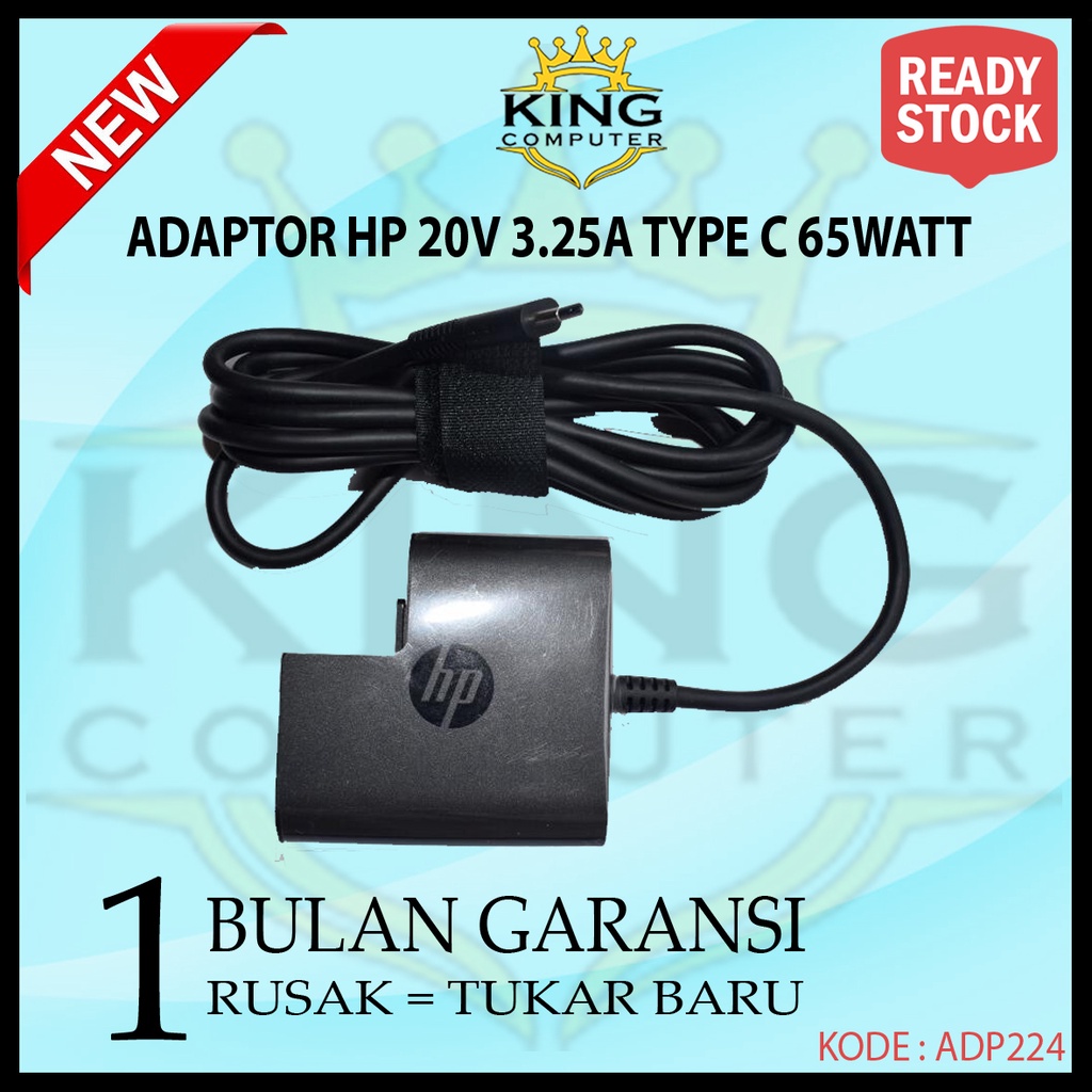 ADAPTOR CHARGER LAPTOP HP 20V-3.25A COLOKAN TYPE C 65W