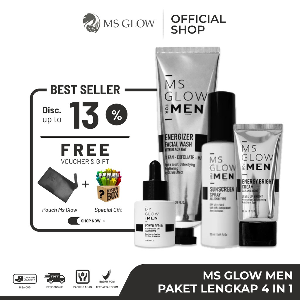 Ms Glow Men Paket Lengkap Skincare Pria Paket Pemutih Wajah Pria Glowing BPOM Original Official Shop-1