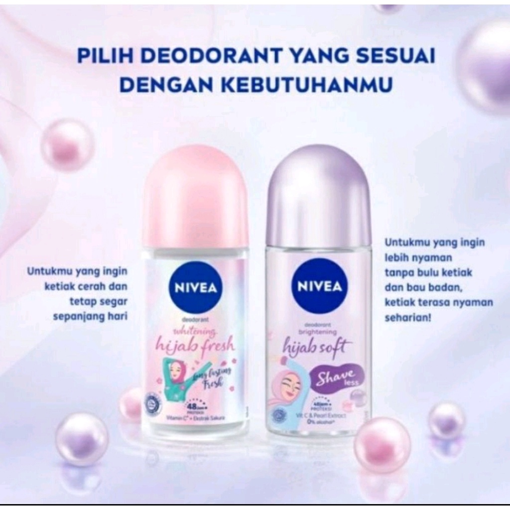 NIVEA Deodorant Roll On Women Pearl &amp; Beauty // Hijab Soft // Black &amp; White // Extra Brightening 50ml