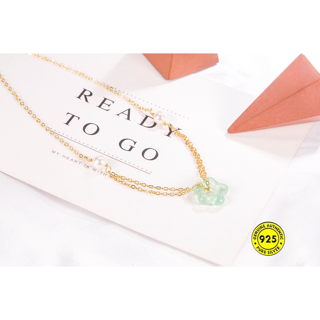 Kalung Giok Hetian Bentuk Bunga Lapis Emas 18K Tahan Air Untuk Wanita